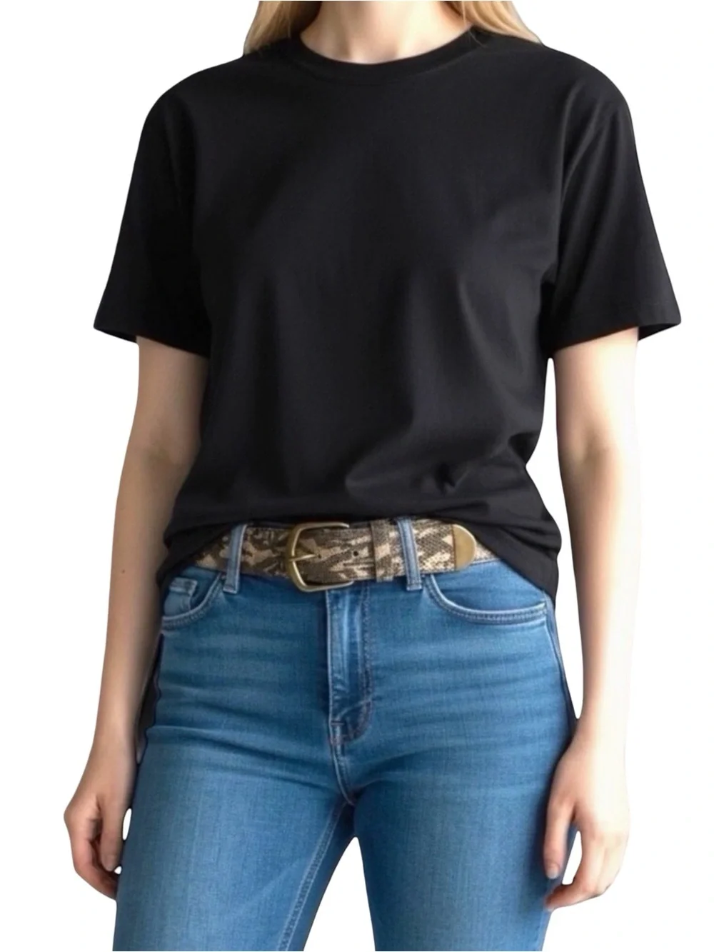Women’s Python Camo-Styled Leather Belt. Green, Black. 33” x 1.5”